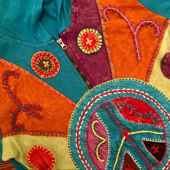 [Rising International] Peace Patchwork Tie-Dyed Quarter-Zip Hoodie - Picture 3 of 10